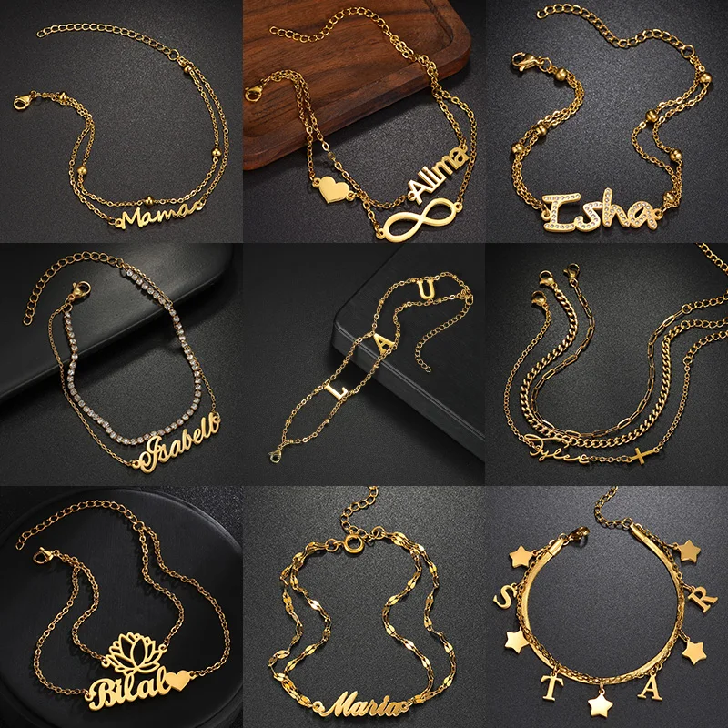 

Nextvance Personalized Custom Name Bracelet For Women Men Stainless Steel Adjustable Double Layers Chain Wrist Jewelry Gifts