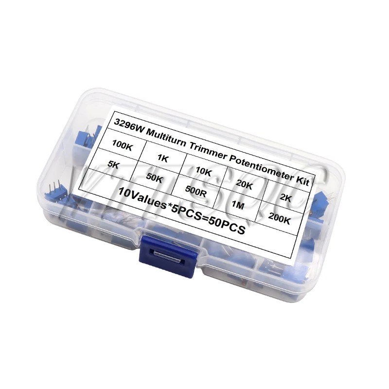 50pcs/lot 3296W Multiturn Trimmer Potentiometer Kit High Precision 3296 Variable Resistor With Free Box electronic diy kit