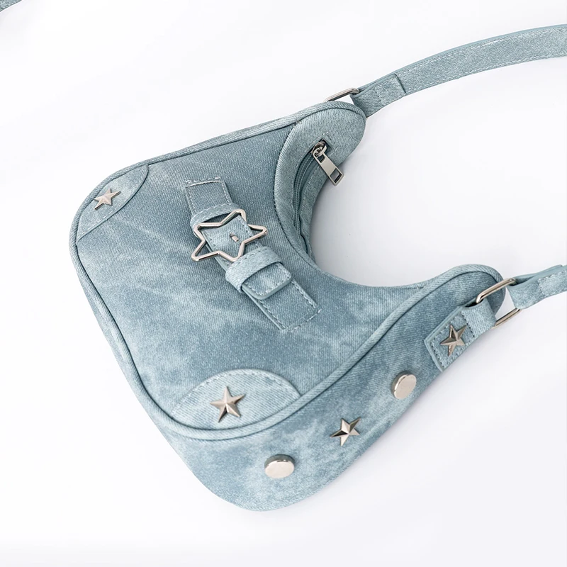 Vintage Lässige Niedliche Weiße Stern-Schultertasche Damen Umhängetaschen Leder-Reißverschlusstaschen Handtaschen für Frauen – Detail 16