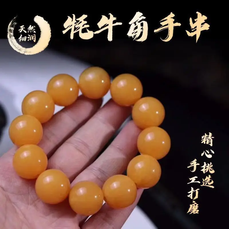 Natural Tibetan Yak , Old Material Golden Horn Bracelet, Unisex Buddhist , Collectible Ornament, Prayer Beads