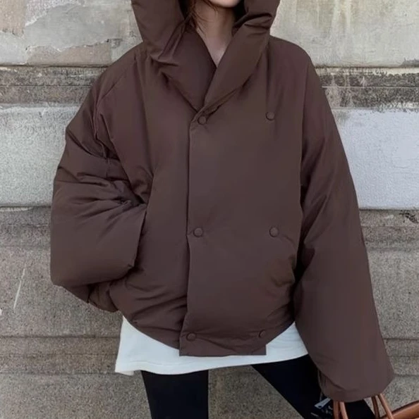 Winter Design-style Hooded Warm Poncho with Batwing Sleeves and Down Jacket