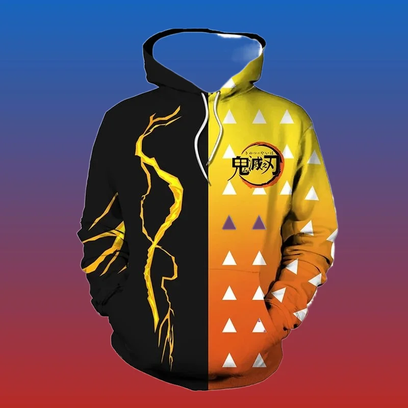 

2025 аниме Demon Slayer Kimetsu No Yaiba 3D толстовка с капюшоном Agatsuma Zenitsu Tomioka Giyuu косплей мужское пальто наряд