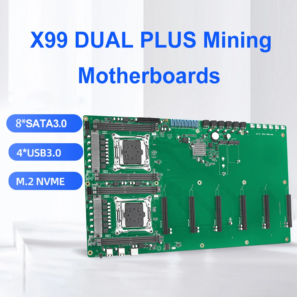 X99 DUAL PLUS Miner Motherboard Supports DDR4 RAM 256GB LGA 2011-3 V3/V4 CPU Socket Mining Mainboard 4* PCIe3.0 X16+2*PCIe3.0x8