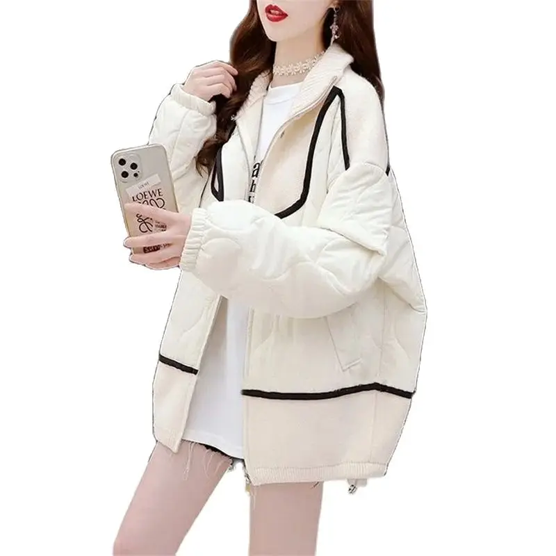 

Loose Large Size Women's Wear Spring Autumn Winter Jacket Women's Splicing Zipper Jackets Female Cotton Parkas Lady Casual Top