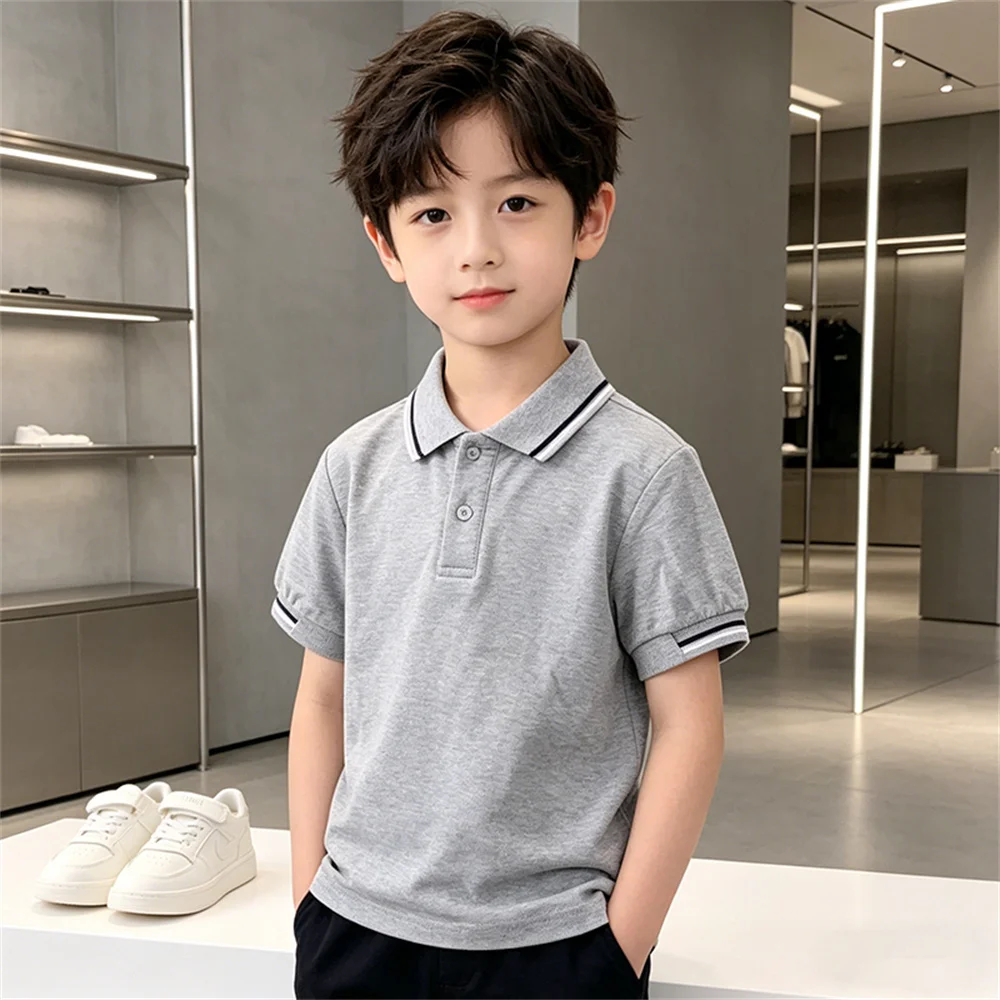 Korean Kids Polo Tshirt for Boy Toddler Casual Navy Grey Short Sleeve School Polo Shirt for Child Age 2 3 5 6 7 8 9 10 11 12 13Y