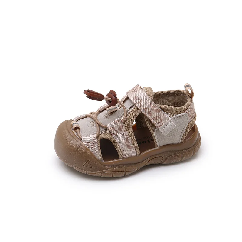 Summer Children Canyoning Sandals Boys Breathable Hollow Mesh Beach Sandals Baby Cute Elastic Band Closure Walking Shoes