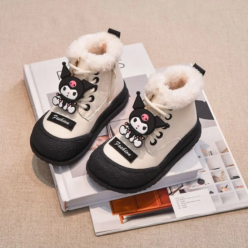 

2024 Sanrio Kawaii Kuromi Girls Snow Boots Sweet Cute Cartoon Anime Winter Children Cotton Shoes Waterproof Tide Gift for Kids