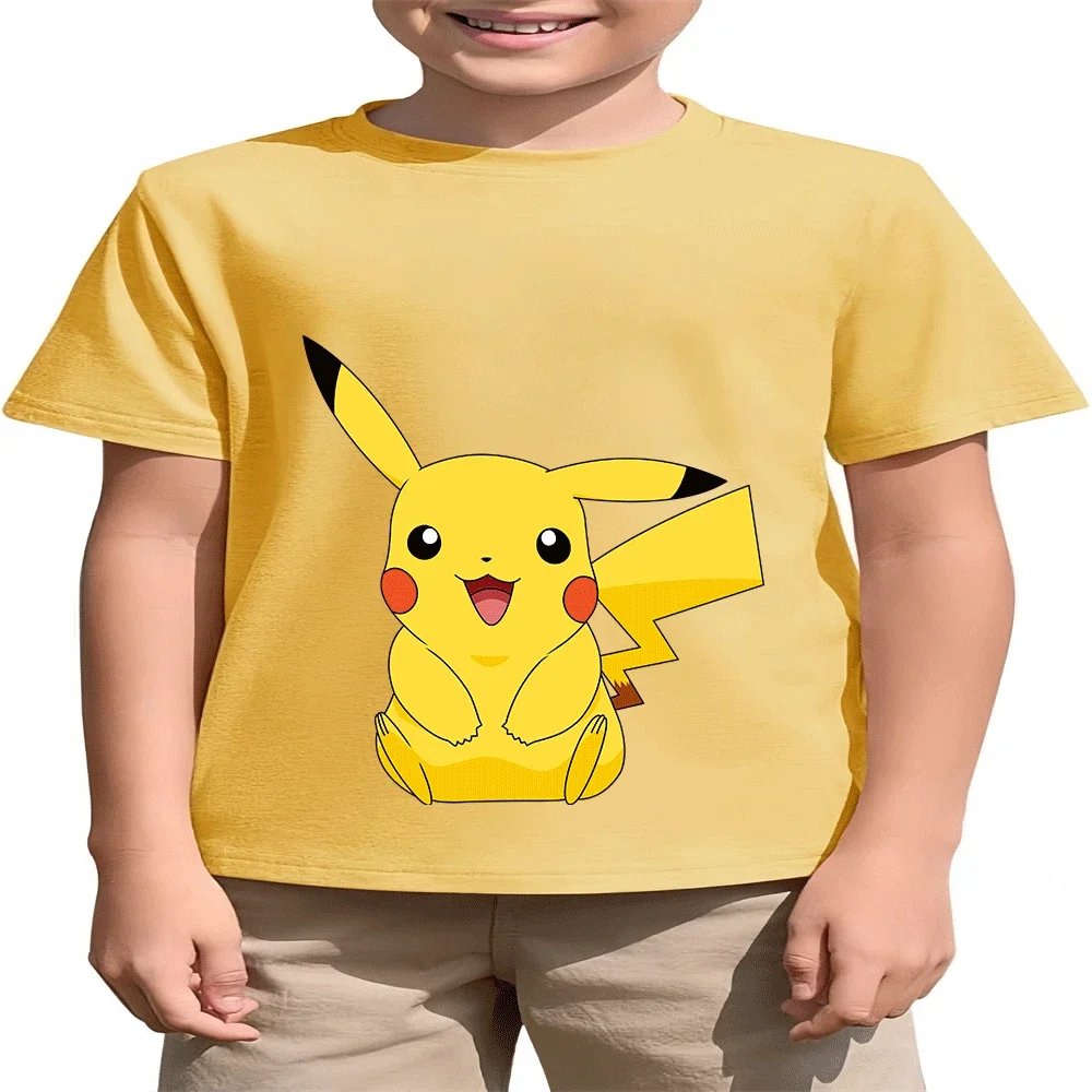

Хлопковая футболка с принтом Пикачу 2026, летняя модная футболка для детей, для мальчиков и девочек от 2 до 14 лет, горячая распродажа