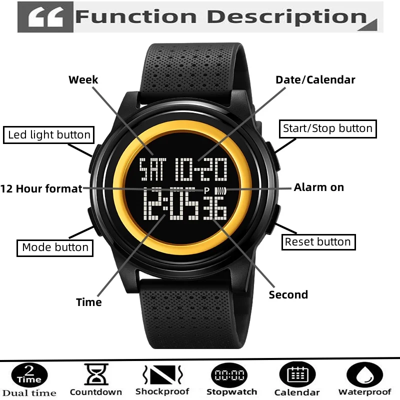 Skmei Mens Digital Watches Slim Case TPU Strap 50M Waterproof Swimming Sports Dual Time Fashion Led Light Alarm Clock