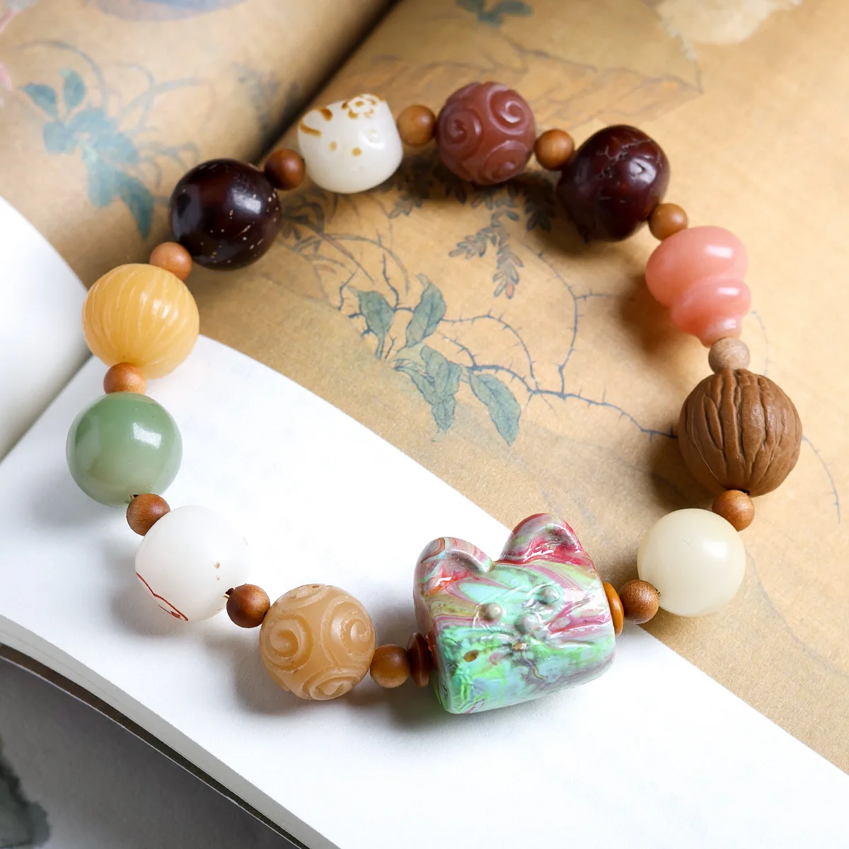 

Multi treasure Bodhi Root Bracelet Lacquer Craft Cat Head Walnut Phoenix Eye Bodhi Beaded Bracelet for Women Gifts