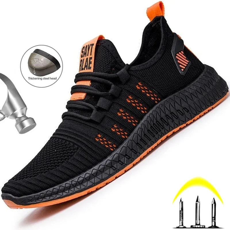 Work Safety Shoe Summer Breathable Men Lightweight Work Protective Shoes Sneakers Anti-Puncture Work Shoes Male Steel Toe Shoes