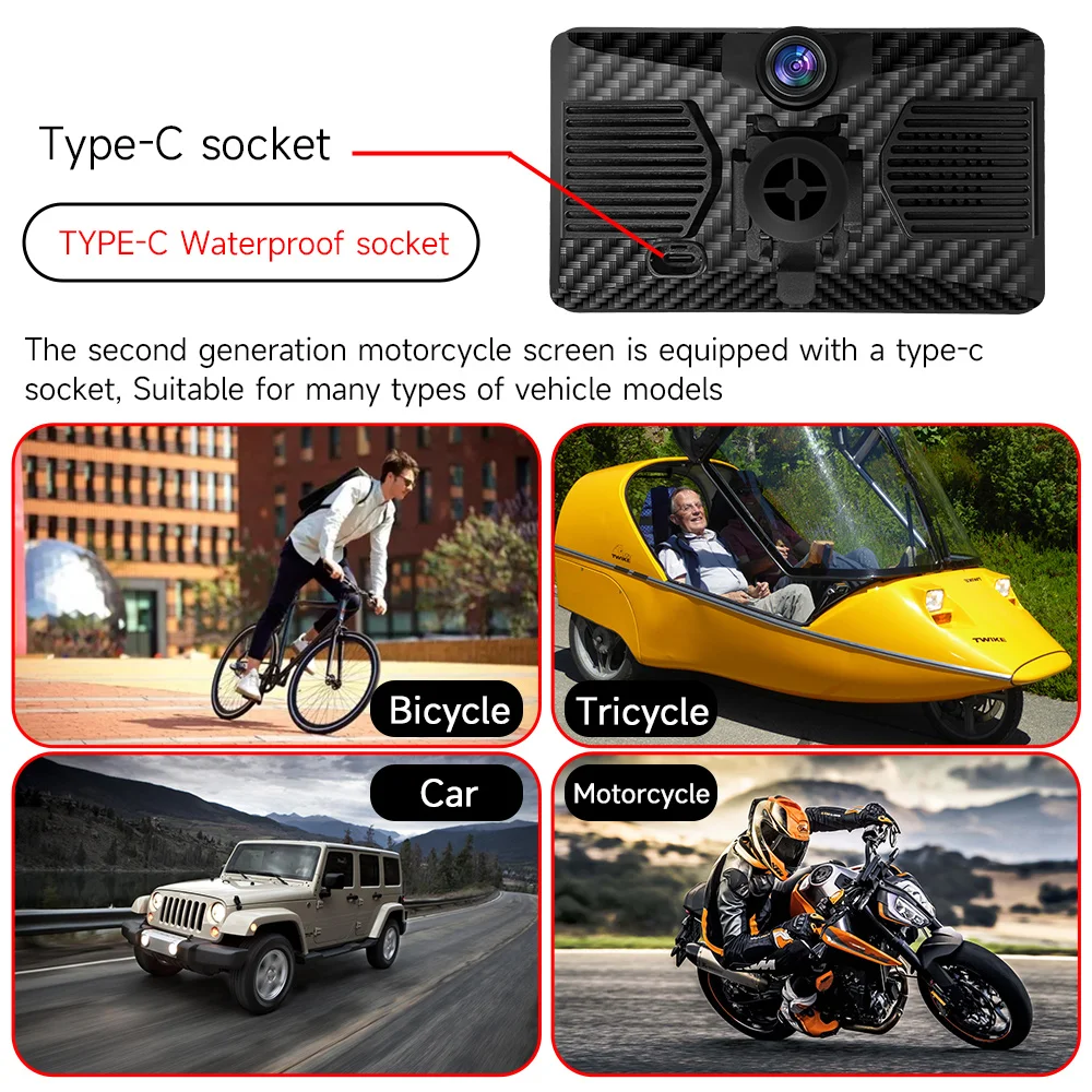 Navigation GPS Portable pour Moto, Sans Fil, Apple Carplay, Android, Auto, IPX8, Étanche, BT, Écran Tactile, 6.25 Pouces