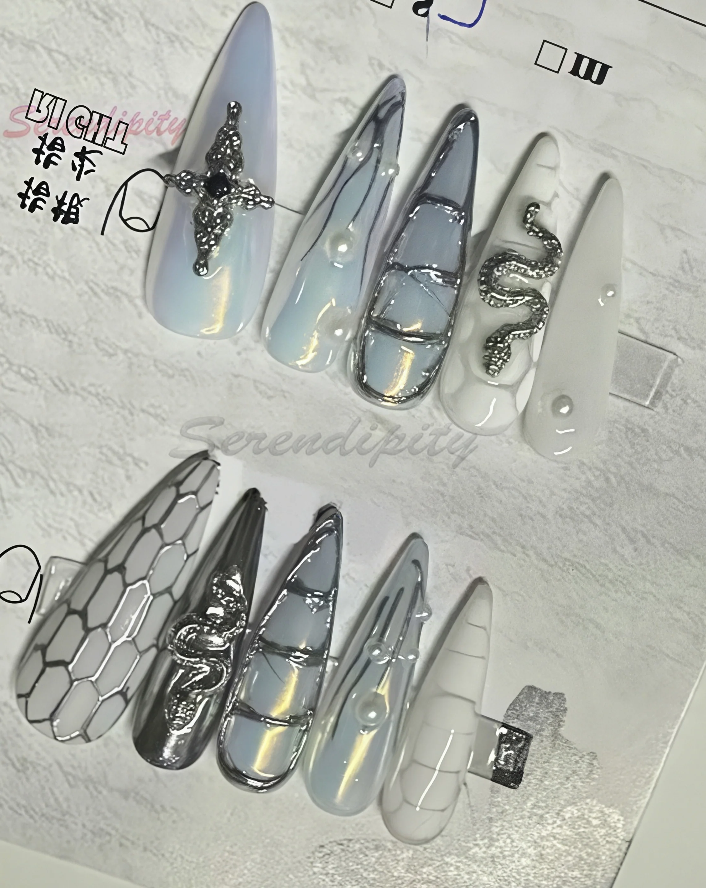 10szt Ręcznie robione sztuczne paznokcie Długie migdałowe sztuczne paznokcie Cool Nails Ballerina Diamond Press on Nails Design z zestawem samoprzylepnych pilników do paznokci