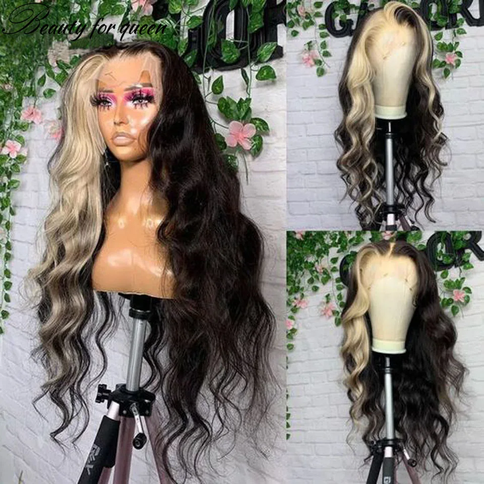 

Black Brown Long Hair Wig 13x4 Front Lace Wig Body Waye Lace Front Wig 100% Human Hair Glueless Wig Human Hair Ready To Wear Wig