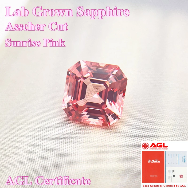 

Hot Sell Lab Grown Sapphire Asscher Cut Sunrise Pink Multiple Size Top Quality for Diy Jewelry Making Selectable AGL Certificate