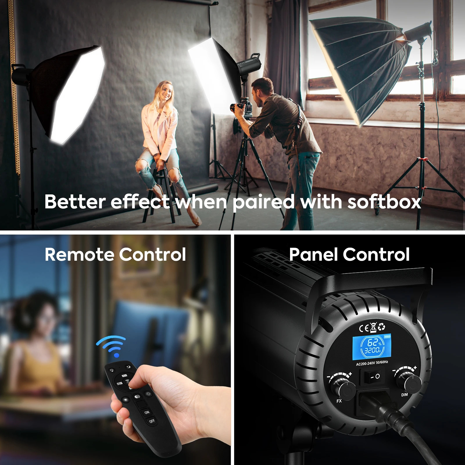 200 W แสงต่อเนื่อง LED Video Light 2700-7500 K Spotlight Cool & WARM Light Cri97 การถ่ายภาพสําหรับ Photo Studio วิดีโอ