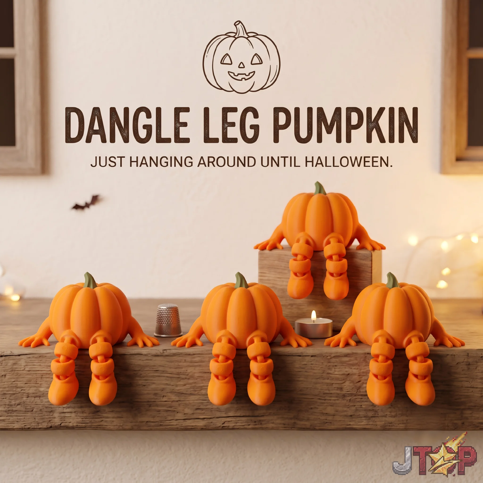 3pcs/6pcs Dangle Leg Pumpkin Ornament, Cute Halloween Style, Collectible Figurine, Home Bookshelf Decoration