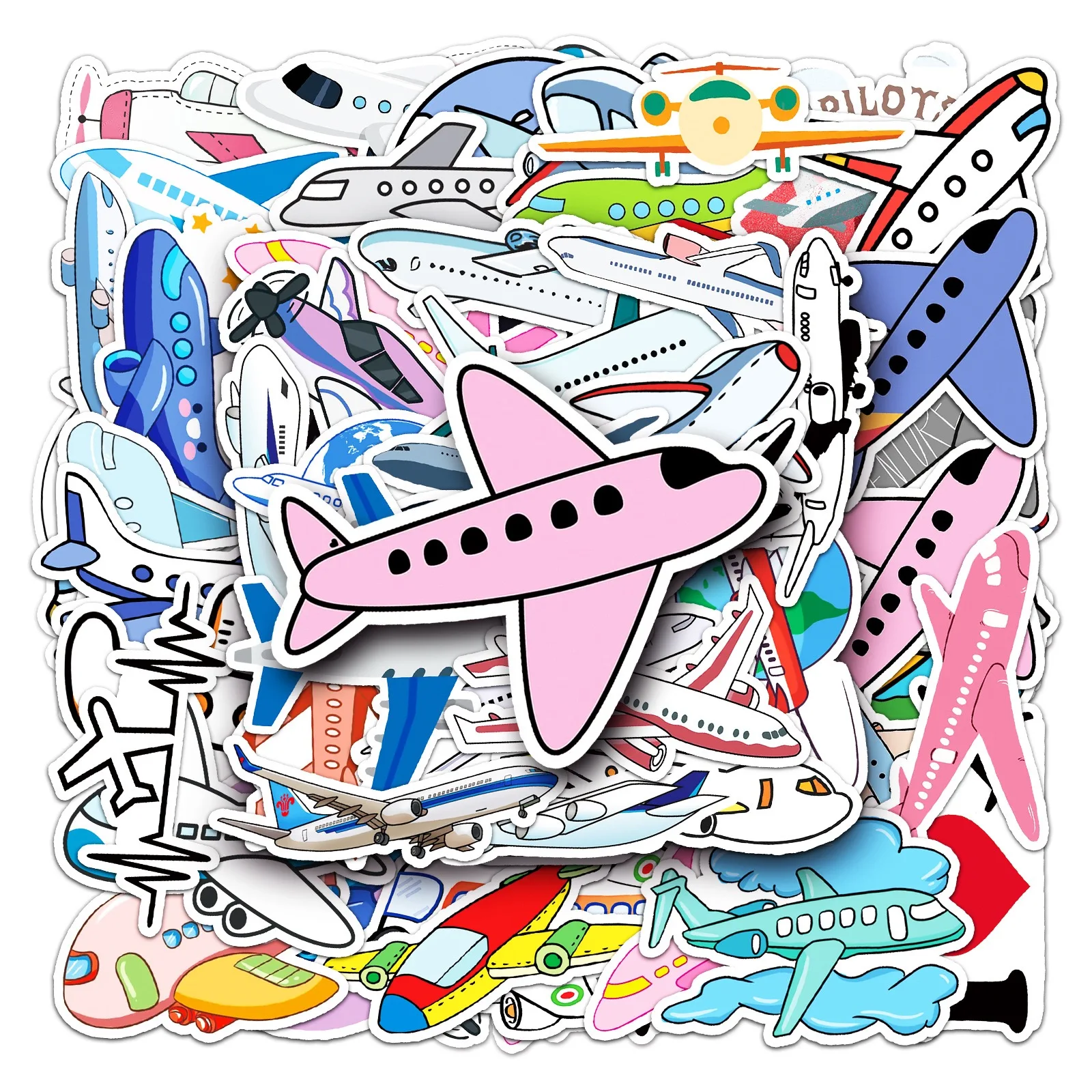 50Pcs Cartoon Airplane Stickers Aircraft Plane Decals for Kids Boys Laptop Water Bottle Phone Journal Scrapbook DIY Decor