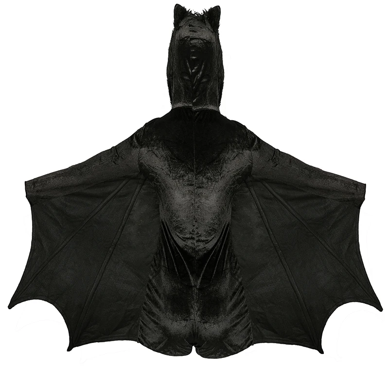 Plus Size 4XL Lady Carnival Halloween Bat Vampire Costume Soft Flannel Jumpsuit With Wing Front Zip For Cosplay Fancy Party view 5