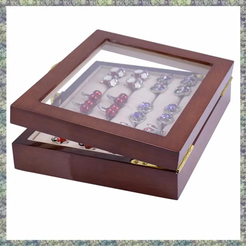 

WON 1 Piece Glass Cufflinks Box For Men Painted Wooden Collection Display Box Storage 12Pairs Capacity Rings Jewelry Box
