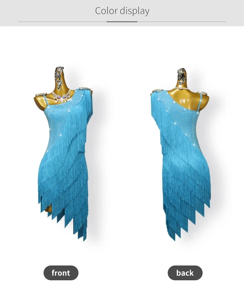 Damen-Tanzkostüm, Lateinamerikanisches Kleid, Performance-Wettbewerbskostüm, Ballsaalkleid, Elegante, Sexy Kleidung, Fransenbesetztes Sport-Tanzkostüm – Detail 5