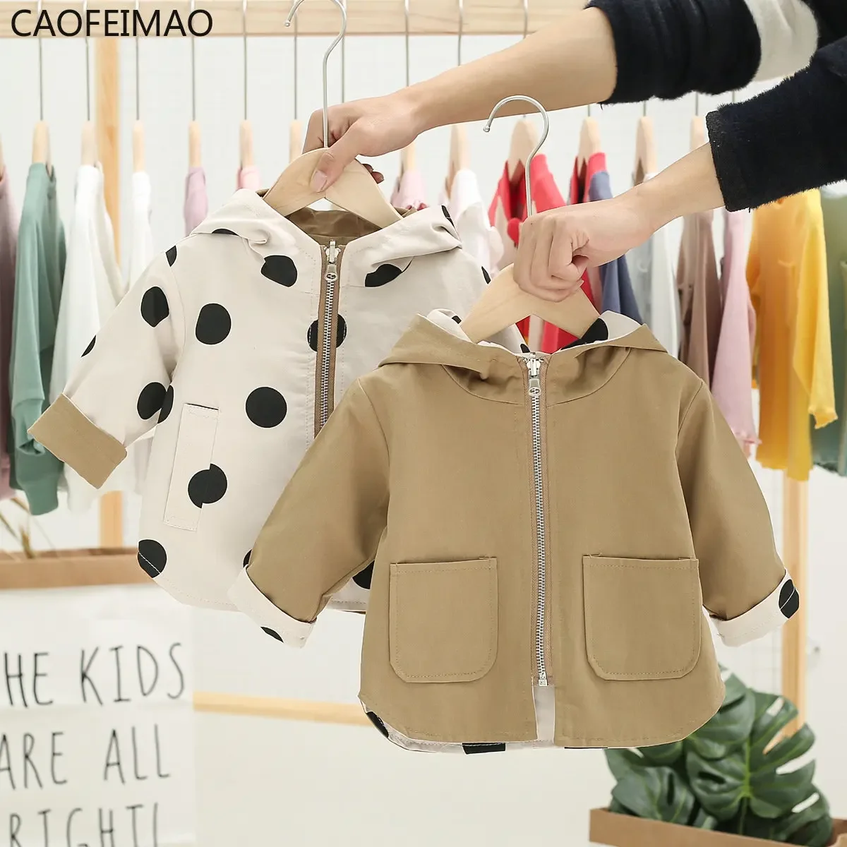 Polka Dot Printing Zipper Hooded Jacket 0-5Y Spring Kids Autumn Children's Double-Sided Windbreaker Jacket for Boys Girls Baby