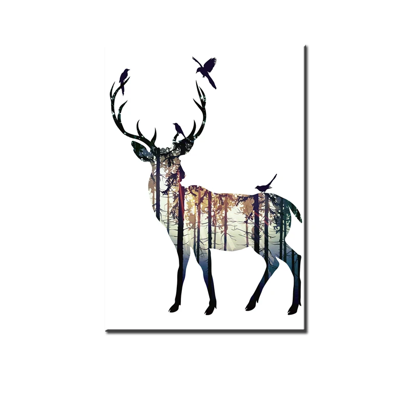 Modern Wall Art Canvas Elk Family Picture Painting Living Room Animal Poster Print Bedroom Modular Home Decoration Interior A