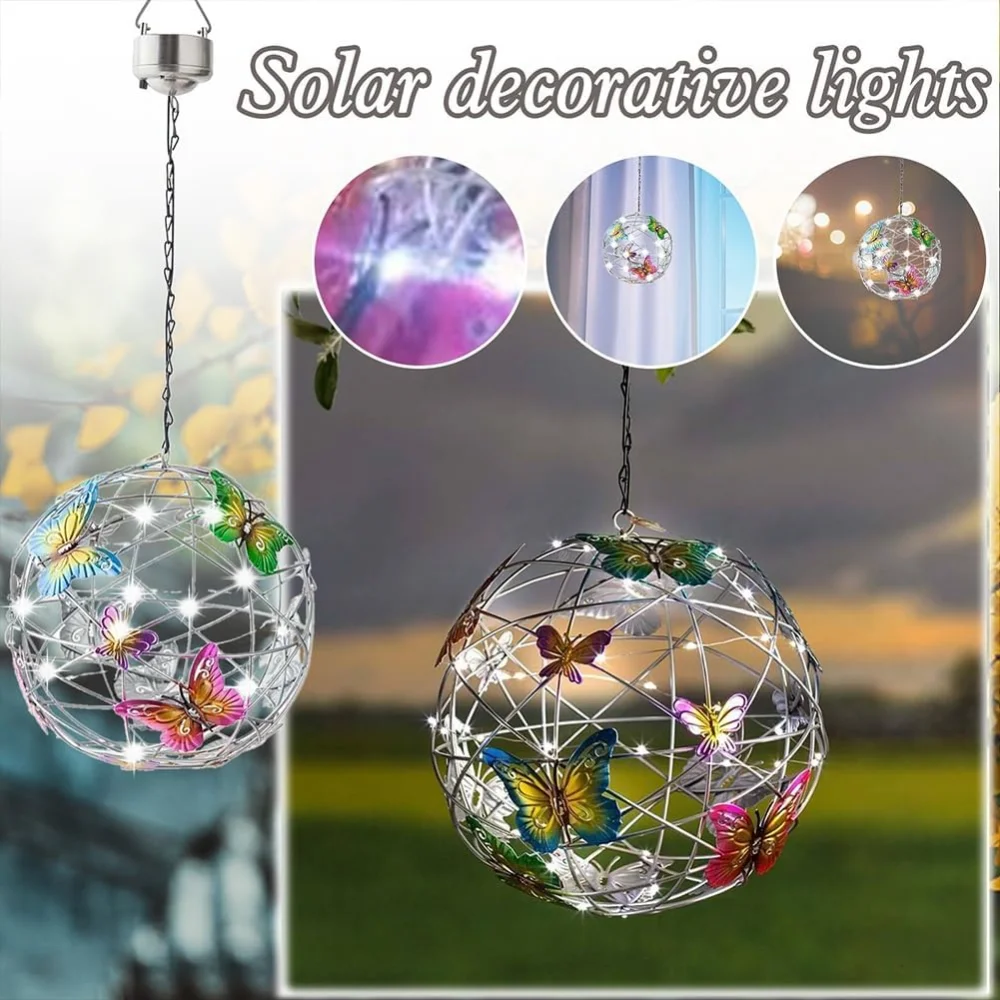 

1pc Solar Butterfly Light Colorful Decorative Round Light Holiday Mood Lighting Patio Pathway Garden Home Solar Lamp Night Decor