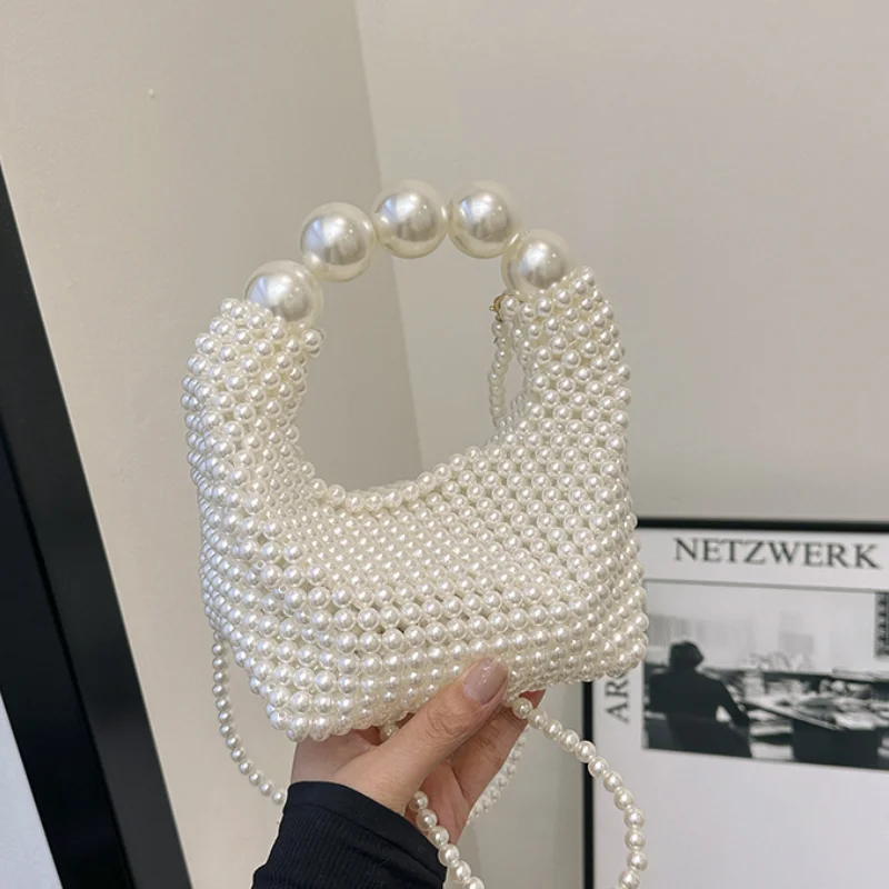 

Pearl Woven Handbags for Women 2024 Trend Summer Fashion Woman Shoulder Bag Beach Luxury High Quality Cute Evening Crossbody Bag