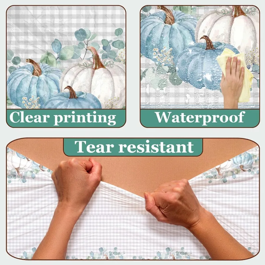 3 قطعة مفارش المائدة اليقطين الأزرق المائية اليقطين منقوشة مستطيلة طاولة بلاستيكية كوف الشكر الخريف الأزرق اليقطين عرض الطفل
