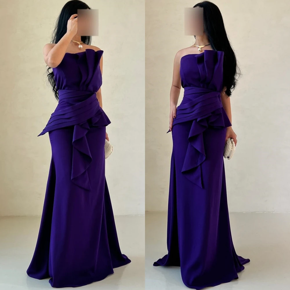 

Customized Soft Strapless Evening Dress Elegant Jersey Mermaid Cocktail Dress Temperament Sweep Train Special Occasion Gowns