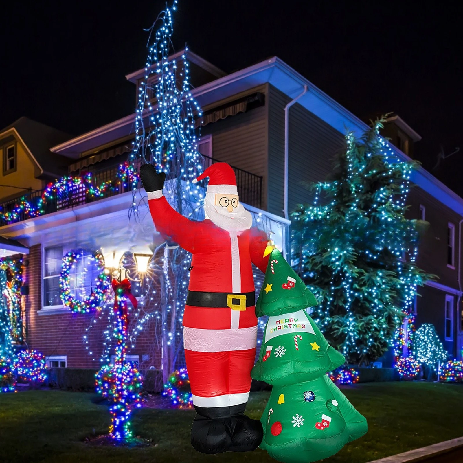 2.5M  Christmas LED  Santa Inflatable Outdoor Santa Claus Christmas Decoration，for Outdoor Garden Christmas Decoration