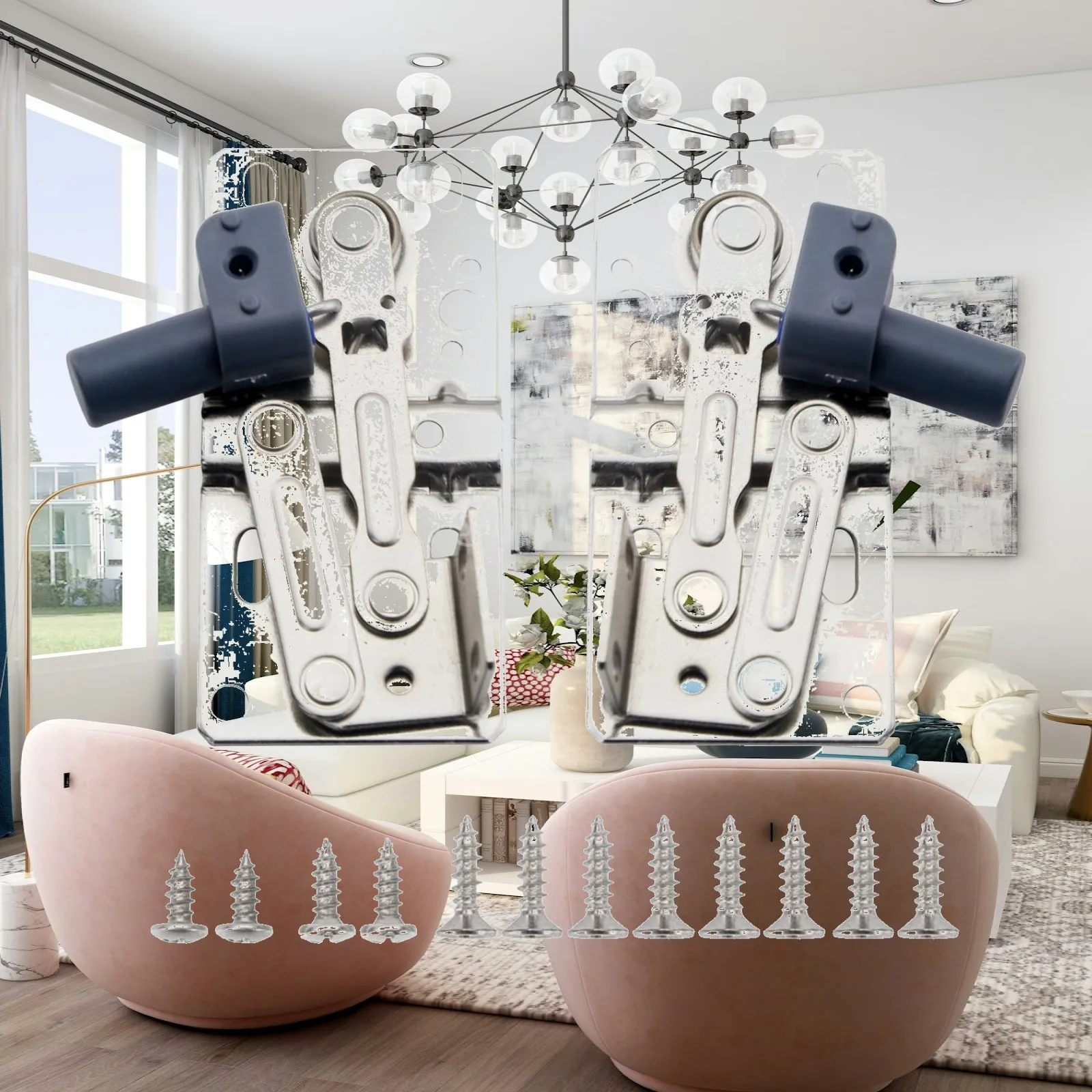 Furniture Door Hinge with Scissors Support for Flip Down Cabinet Panel Silver Steel with Blue Knob Details