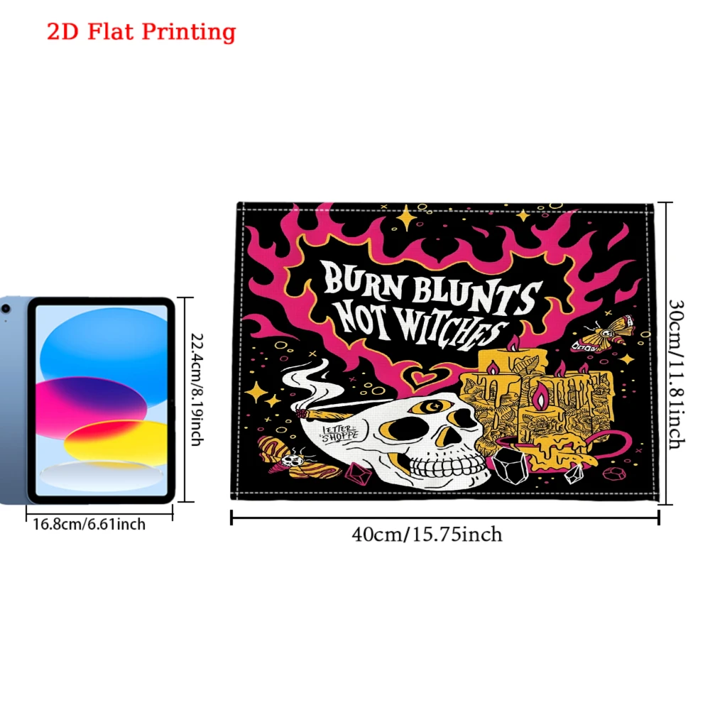 2Pcs Gothic Skull Placemat Black Pink Burn Blunt Not Witches Table Mat Kitchen Dining Decor Non Slip Heat Resistant 30X40Cm view 6