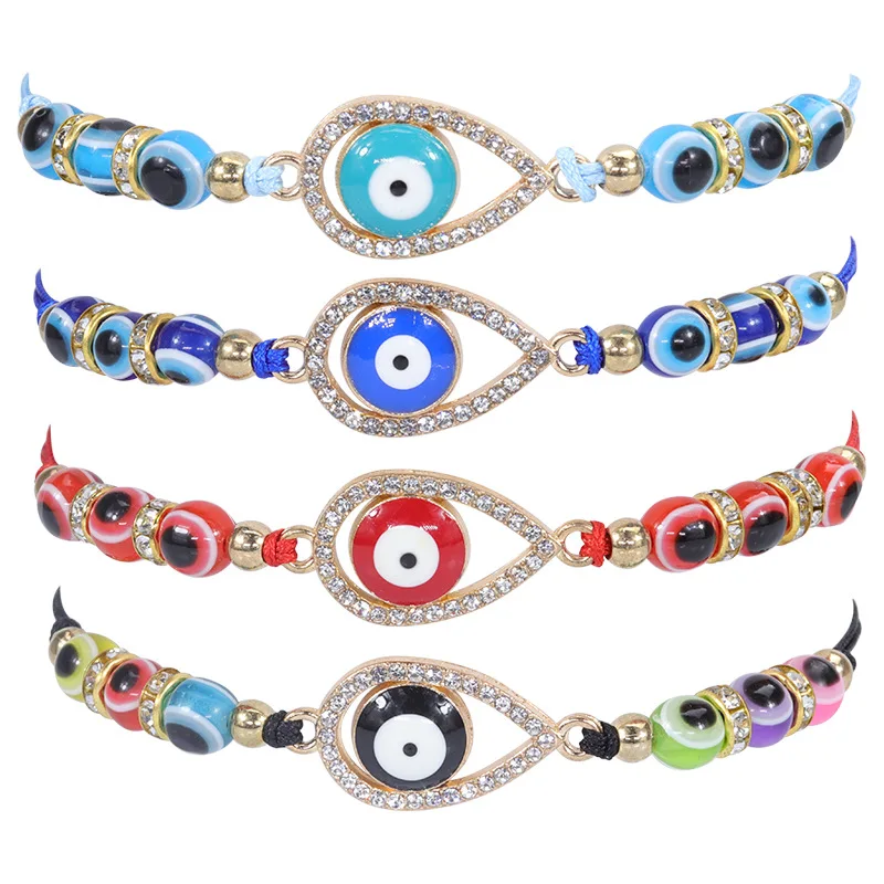 2pcs Lucky Resin Wicked Eye Charm Beaded Bracelet Handmade Rope Braided Bracelets For Girls Dainty Gift