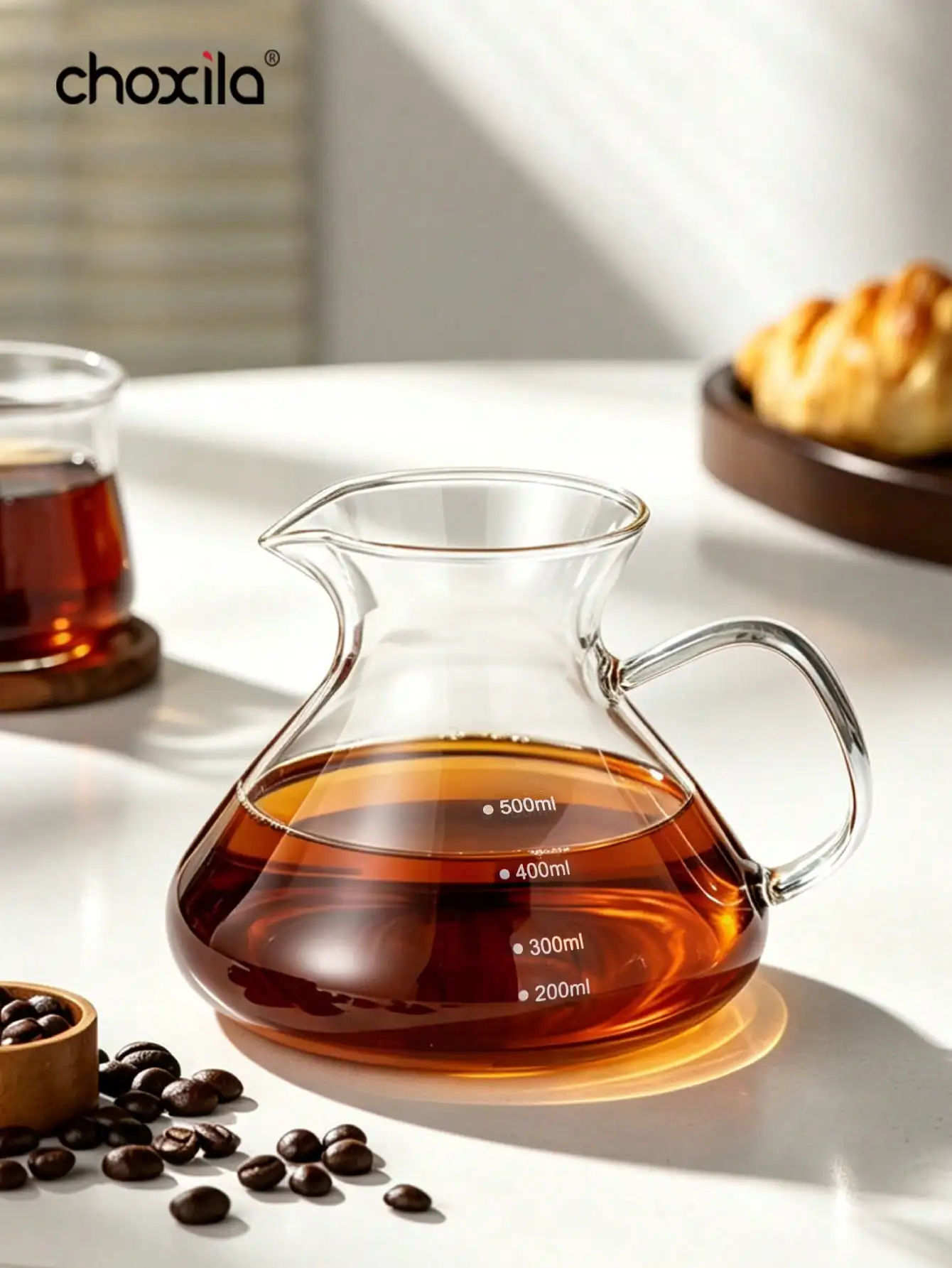 1pc 650ml Borosilicate Glass Coffee Server, Clear Measuring Scale Coffee Pot with Handle for Pour Over Coffee