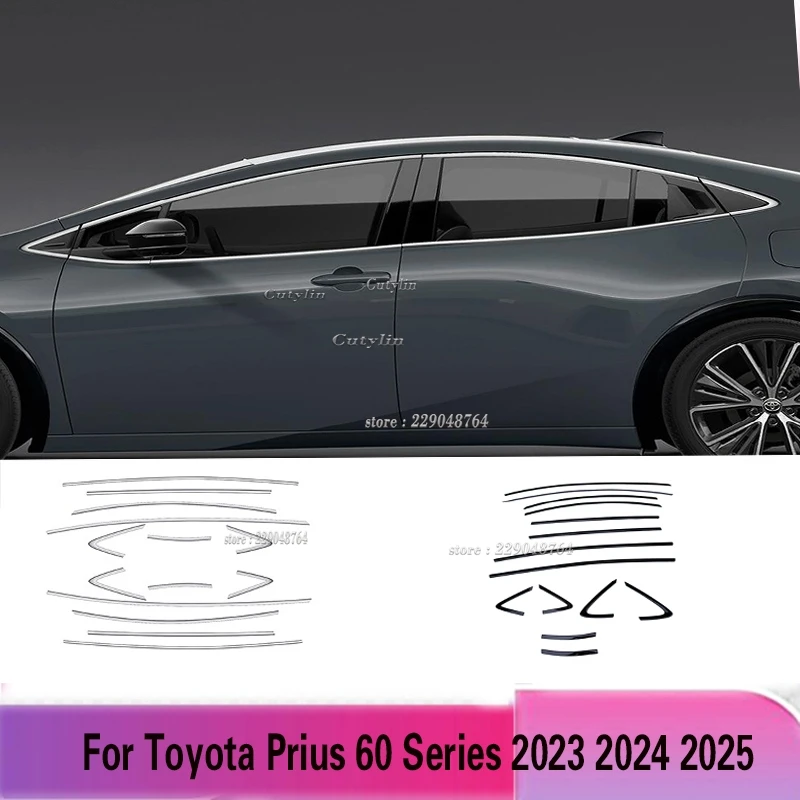

For Toyota Prius 60 Series 2023 2024 2025 ABS Piano Black Full Set Window Moulding Decoration Cover Trim Window Frame Styling