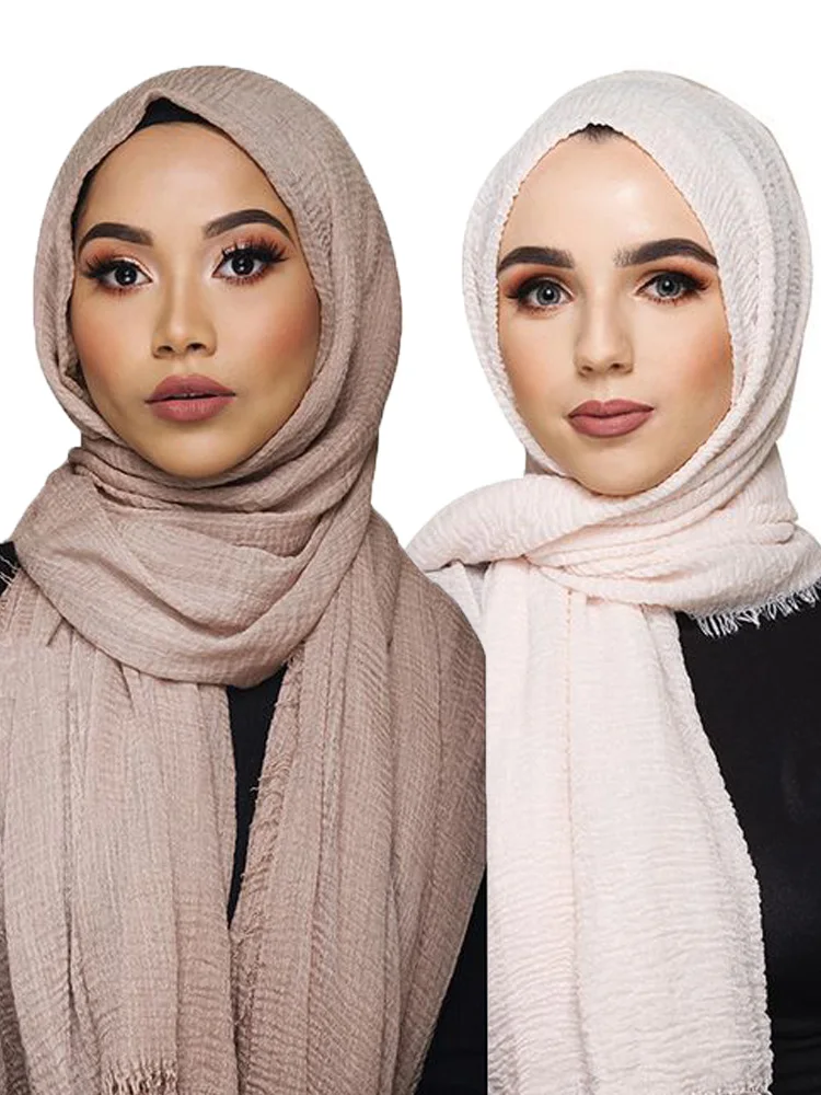 90*180Cm Vrouwen Moslim Crinkle Hijab Sjaal Femme Musulman Zachte Katoenen Hoofddoek Islamic Hoofd Wraps Hijab Groothandel