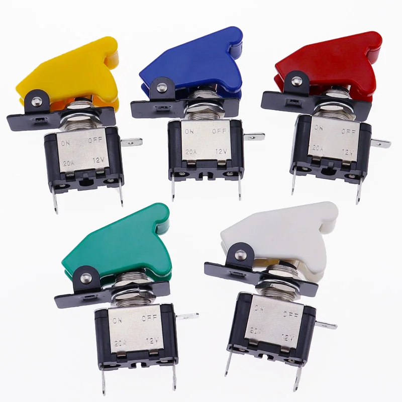 5Set /lot 12V 20A Auto Car Vichel Led Toggle Switch With Safety Cover Guard Red Blue Green Yellow White TM