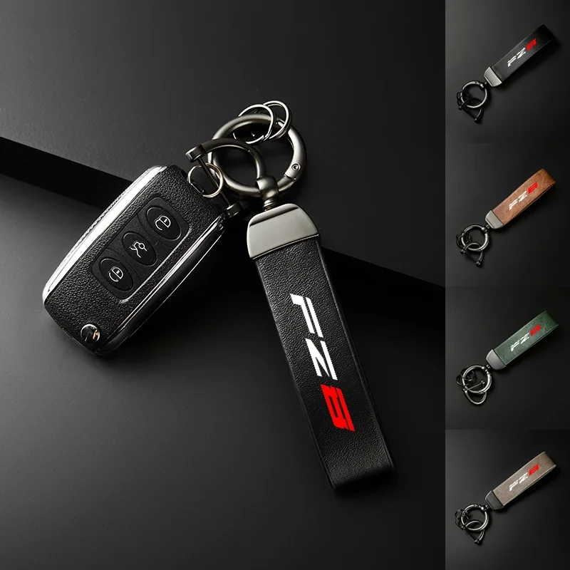 

For Yamaha FZ8 FZ 8 Ultra HD Printed Logo Carbon Fiber Textured Holder Metal Leather Keychain Motocycle Keyring Accessories