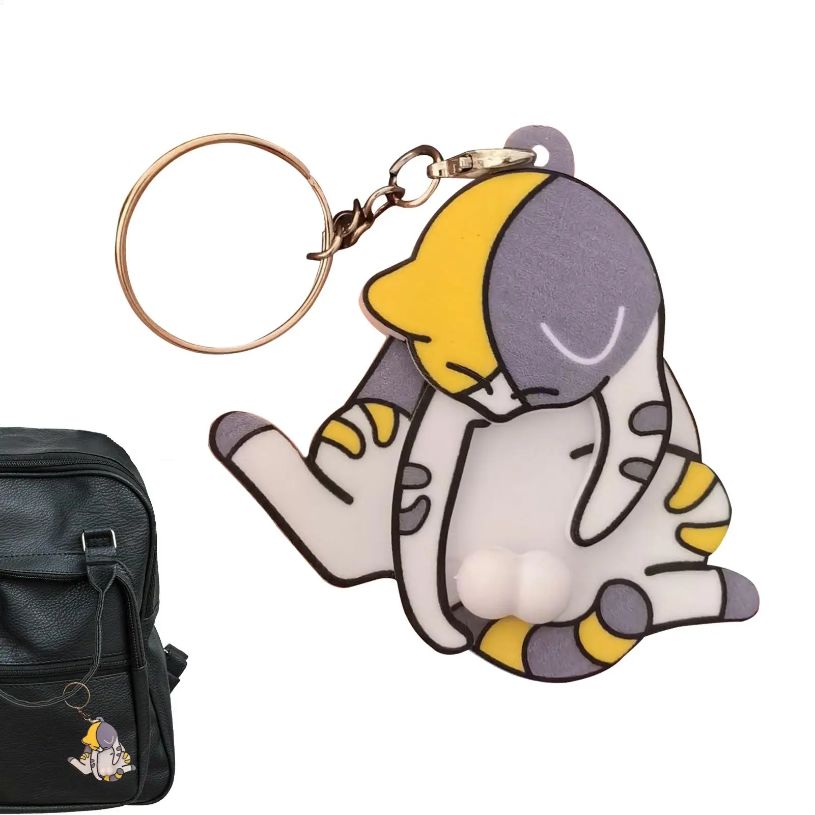 Mischief Cat Interactive Keychain Cute Keychain Pendant Backpack Bag Decor With Pullable Head And Paw For Women Keyring Purse