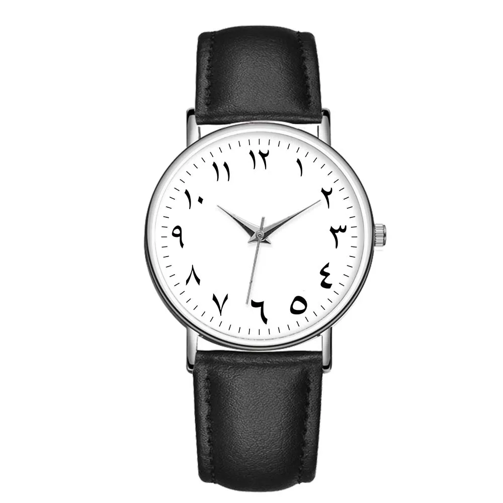 C-9308 Arabic Numberal Dial Unisex Women Men Wristwatch Quartz Leather 3ATM