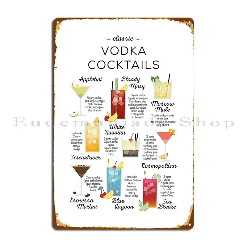 Classic Vodka Cocktails Metal Sign Party Vintage Kitchen Character Designing Tin Sign Poster