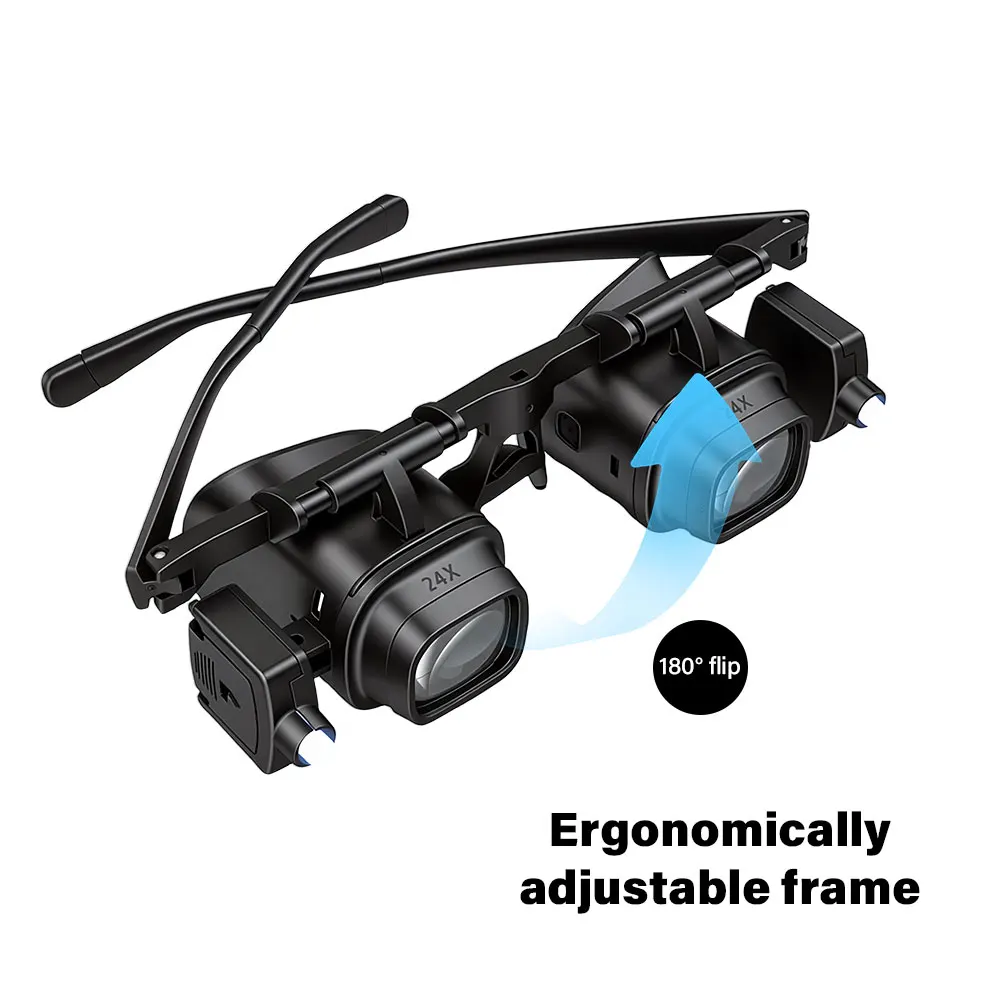 Head Mounted Magnifying Glass 2X-24X Adjustable Headband With 2 LED Light Replaceable Lens For Repair Reading Loupes