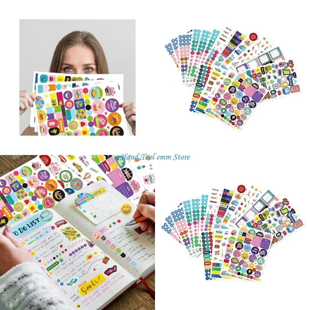 

H37F 16 Sheets Holiday Seasonal Sticker Planner Daily Calendar Scrapbooking Sticker for Decorating Planning Scrapbooking