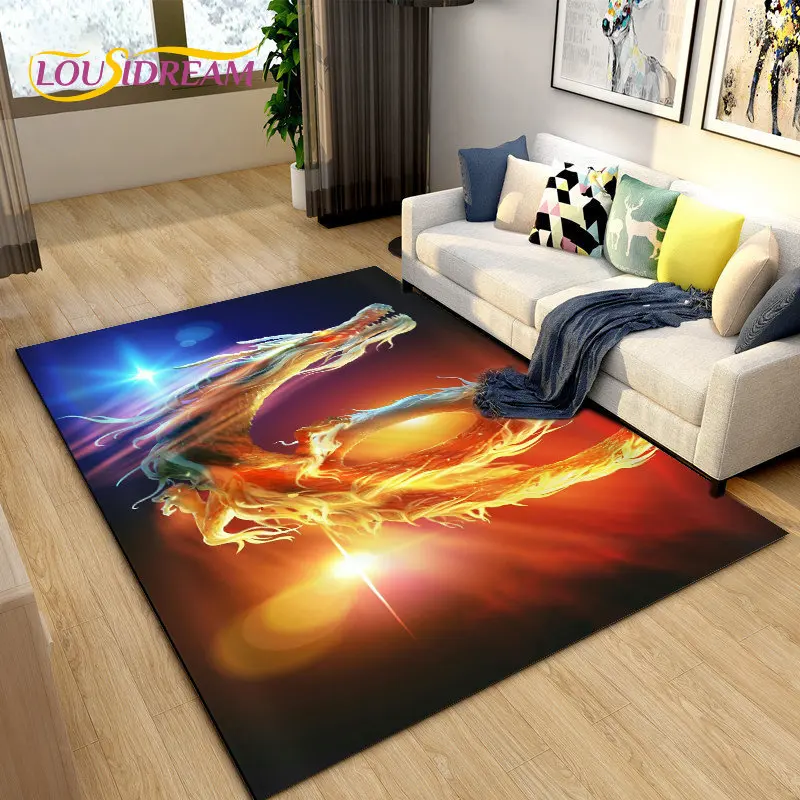 3D Mysterious Dragon Area Rug,Carpet Rug for Living Room Bedroom Sofa Doormat Decoration,Children Play Game Non-slip Floor Mat