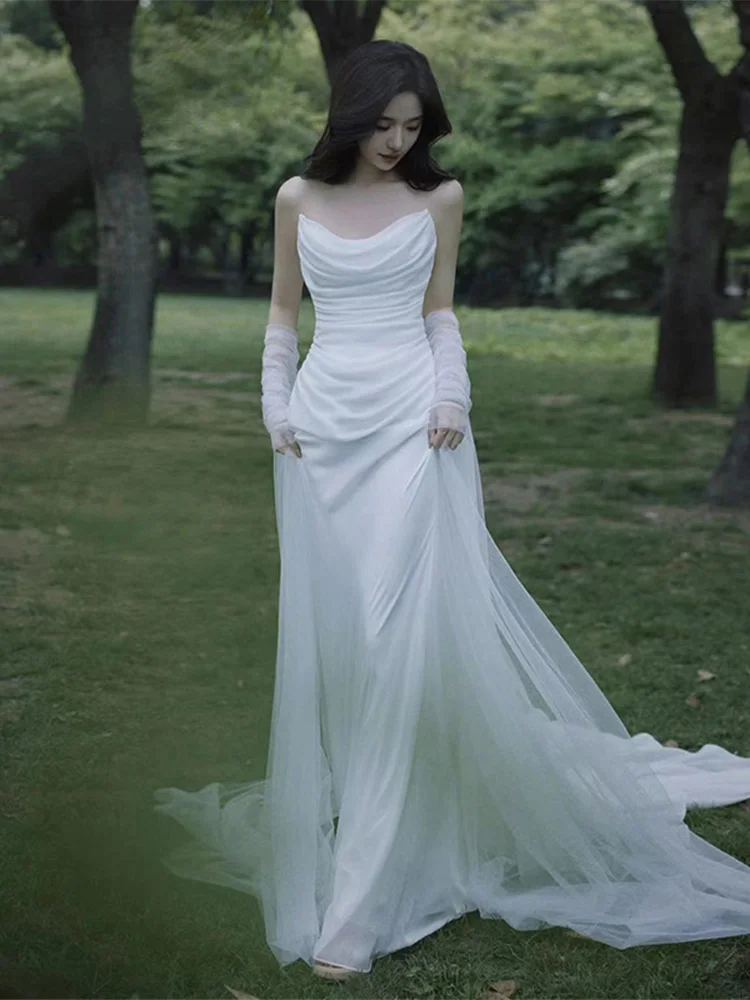 High-End Light Dress Bridal Simple Bridal Photography Evening Dress Birthday Banquet Welcome Yarn