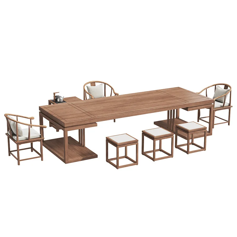 

Solid wood tea table full set of bedroom table and chair combination creative and chair integrated thickening
