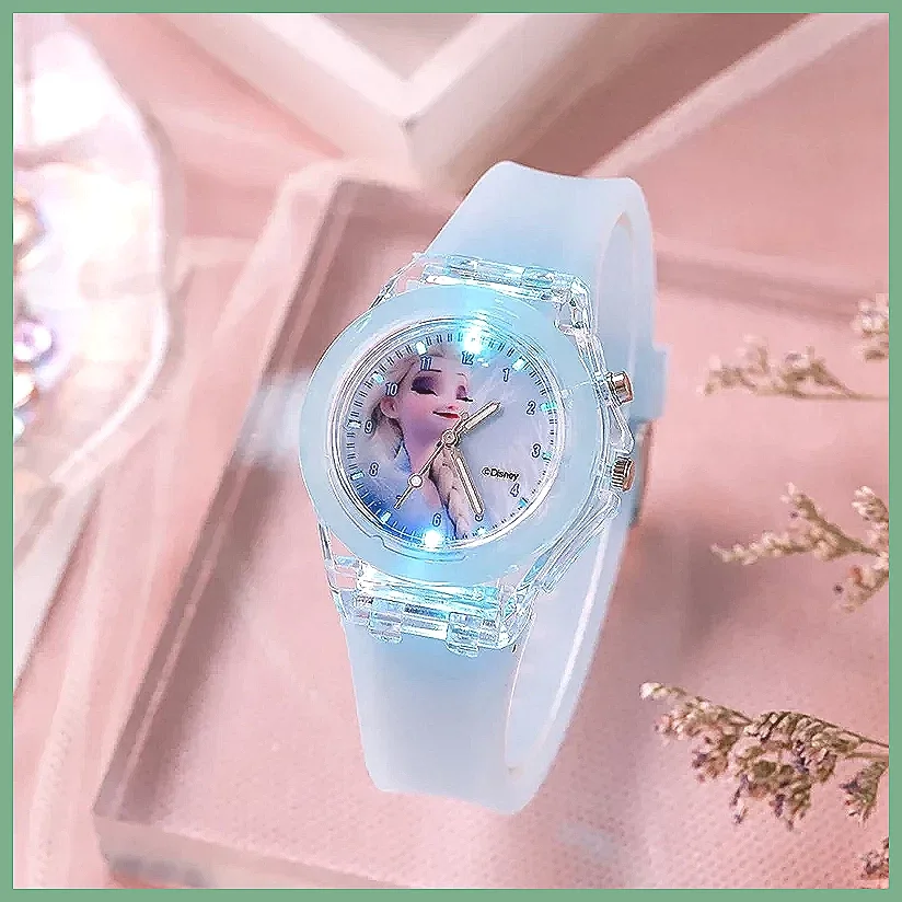 ساعة ديزني برينسيس إلسا للأطفال مع ضوء ملون، حزام سيليكون هدية للأولاد والبنات وساعة يد للأطفال