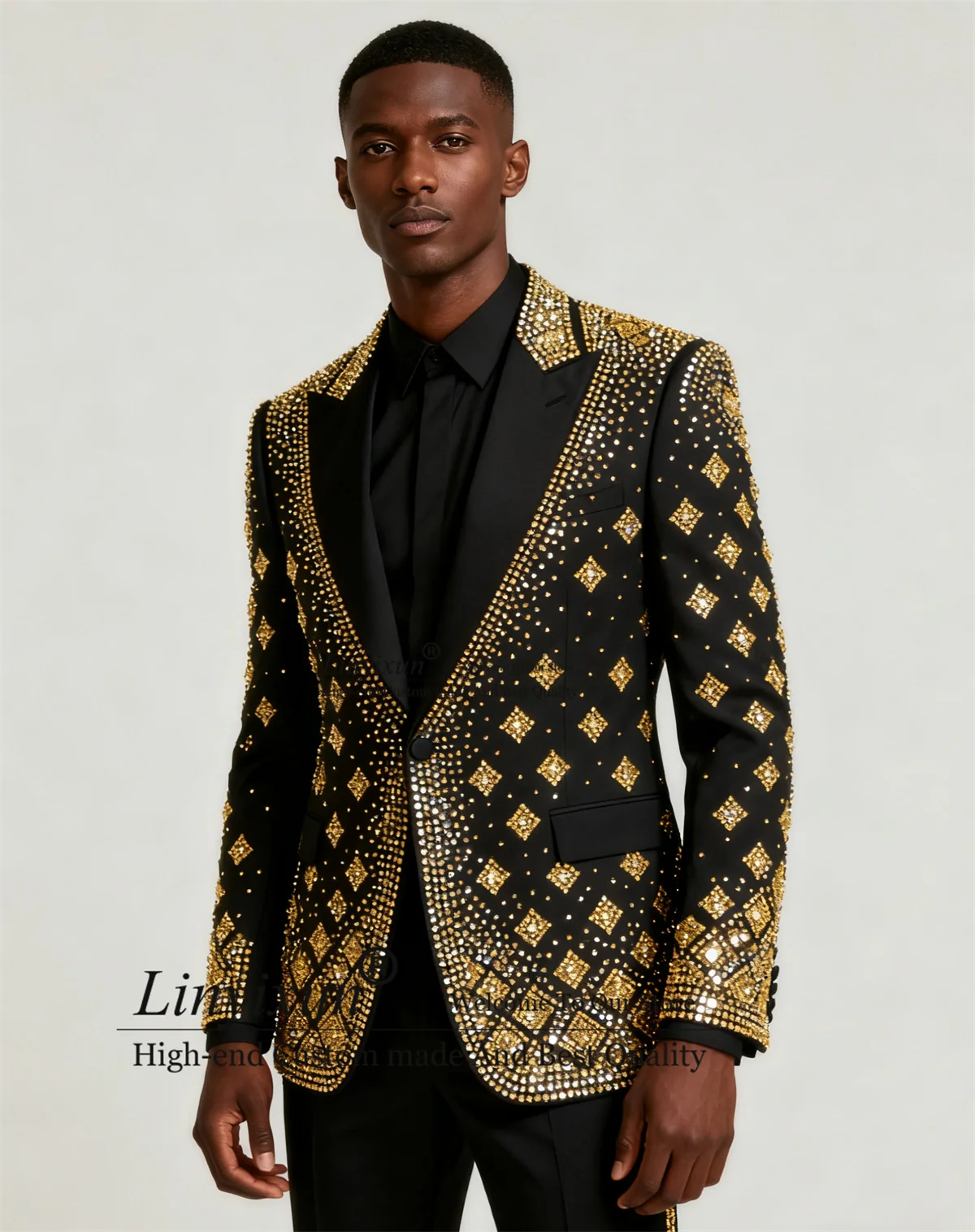 

Customized Handsome Slim Fit Men Suits Diamond Rhinestones Wedding Party Ternos Completo 2 Pieces Sets Groom Male Prom Blazers